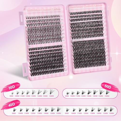 AOMIG Cluster Eyelash Extensions Kit, 640PCS Volume Fluffy Lash Clusters, 8-16mm Individual Lashes Kit with Eyelash Bond and Tweezers, Thick Eye Lash Clusters DIY Cat Eye Lashes Natural Looking