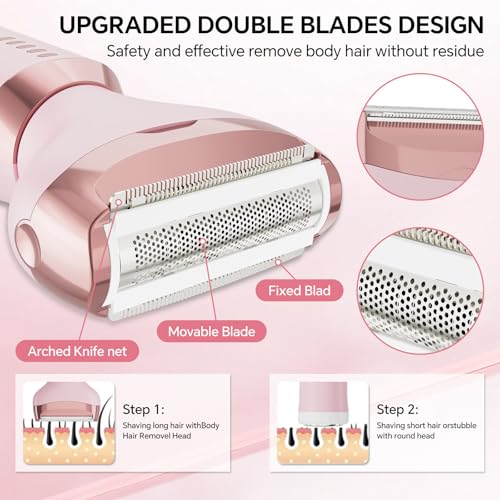 Electric Razors for Women, 4 in 1 Bikini Trimmer for Women, Wet & Dry Use Body Shaver, Nose Hair Face Eyebrow Arms Legs Armpit Underarm Pubic Area, Replaceable Lady Facial Razor Painless USB Charge