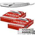 the shave factory Straight Edge Razor Kit (Steel Razor / 200 Dorco Single Edge Razor Blades Red)