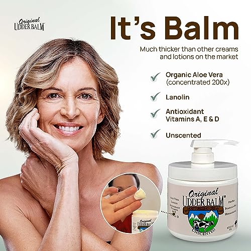 Original Udder Balm Unscented Pump Jar - Made in USA - Hypoallergenic, Dry Skin Relief for Hands, Feet & Face, Moisturizer for Sensitive, Cracked Dry Skin, 16 Fl Oz