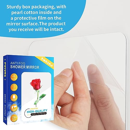 Shower Mirror Fogless Shaving with Razor Holder for Shower, Anti Fog Shower Mirror & includes 2 Razor Hooks & 2 Mirror Hooks, Easy Install & Unbreakable, Mirror for Shower Wall(Small 6.8x5.2in)