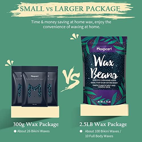 Maxpearl Hard Wax Beads, 300g & 2.5LB Hair Removal Wax Beans for Coarse Hair - Brazilian, Bikini, Underarms, Arms, Chest, Back, Legs