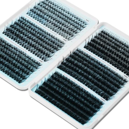 Lashes Clusters Kit,708PCS Fluffy Lash Clusters 30D-100D,8-16mm C Curl 0.07mm Soft Individual Cluster Lashes with Bond & Seal for Natural, Fluffy or Volume Look