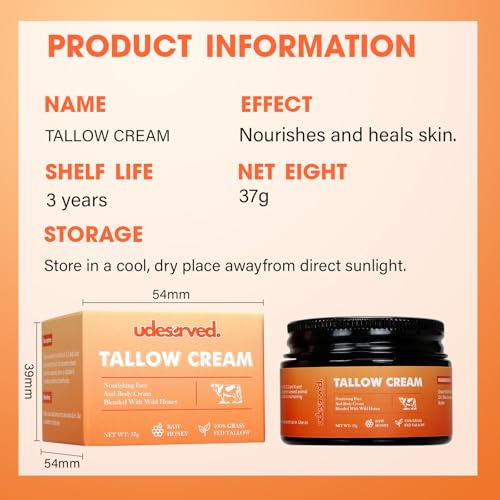 Grass-Fed Beef Tallow and Honey Balm ? Whipped Face Moisturizer for Dry & Sensitive Skin ? Natural Skin Care for Face & Body ? Handcrafted with Raw Honey & Olive Oil ? 1.3 oz