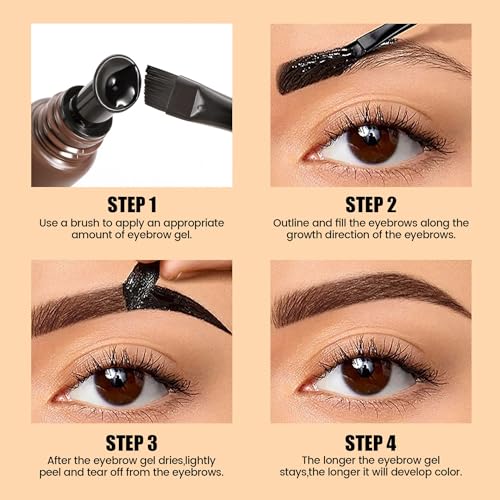Espresso Peel Off Brow Tinting Gel with Tweeze - Tattoo Eyebrow Gel Easy Peel Off Effect Waterproof & Sweatproof, Transfer-Resistant Multi-Day Wear Eyebrow Tint, All Skin Types 02#