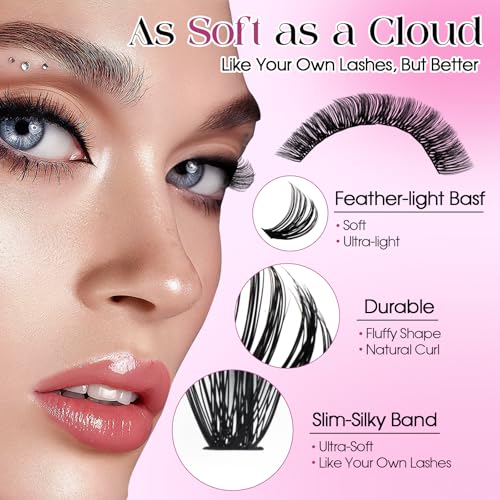 Wendy Lash Clusters Kit Packs: 980-Pcs, 60D, 80D, 80D, 100D, D Curl, 10-18mm Mixed, Cat Eye, Soft, Natural, Fluffy, DIY Eyelash, Individual, Eye lash clusters, Bulk Pack