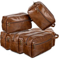 6Pcs Leather Toiletry Bags for Men, Water Resistant Groomsmen Gifts Set Men's Travel Shaving Kit Wedding Proposal Gift for Best Man Father (Brown)
