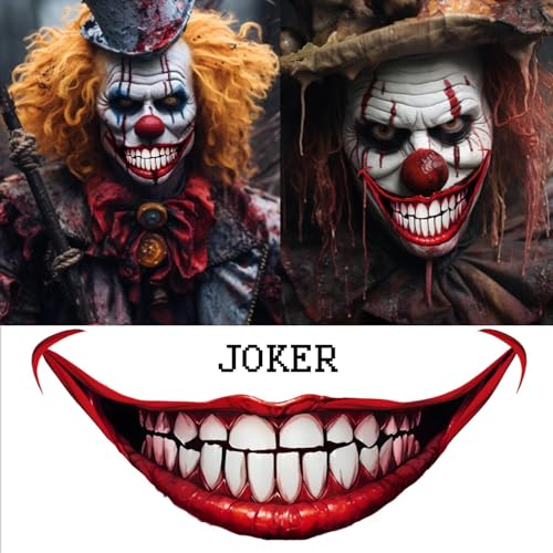 Halloween Temporary Face Tattoos for Adults, Prank Makeup, Scary Big Mouth Tattoo, Clown Tattoos, Zombie Makeup Face Stickers