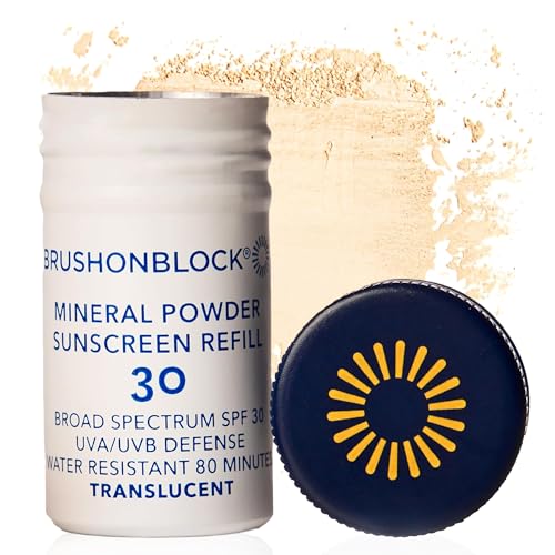 Brush On Block Mineral Sunscreen Powder Refill, Natural Broad-Spectrum SPF 30, Safe for Sensitive Skin, UVA UVB Face Protection, Reef Friendly (Translucent - Refill)