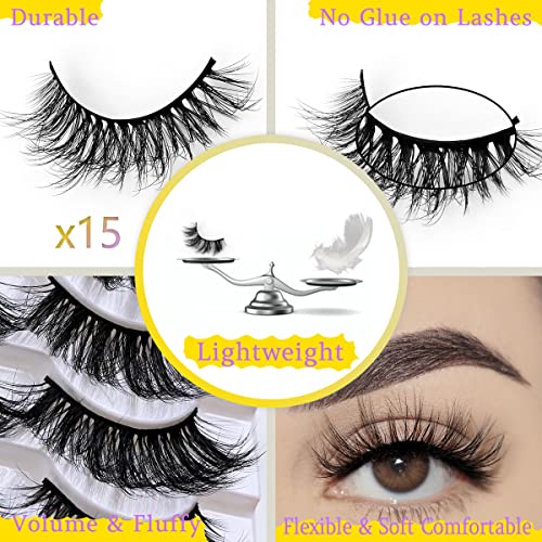 Wholesale Lashes, 3D Faux Mink Eyelash Bulk, 18mm Handmade Reusable Eye Lash, 5 Styles Dramatic Fluffy False Lash with Glitter Portable Packing (Fluffy 5 styles-10 pairs)