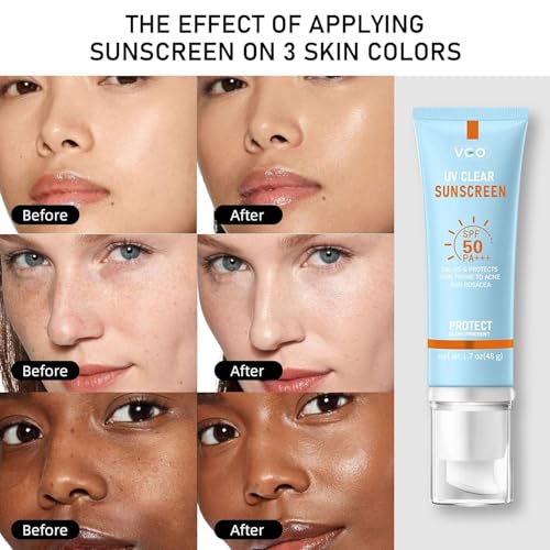 VGO Clear Face Sunscreen SPF 50, Hydrating Sun Essence Face Leaves No Sticky Feeling Travel Size Sunscreen Against UVA and UVB Rays 50ml / 1.7oz - 2 Packs
