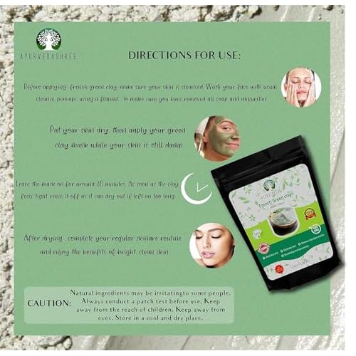 French Green Clay Powder 100 Gm | 100% Pure Montmorillonite Clay | Absorbs Excess Oil | Highly Recommended For Oily Skin | Deep Facial Cleanser