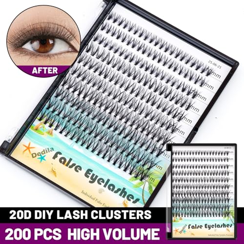 200Pcs Handmade Individual False Eyelashes Thickness 0.07mm D Curl Mixed 10-12-14mm /11-13-15mm/12-14-16mm/16-18-20mm 3D Volume Cluster Eye Lashes Etensions (10-12-14mm)