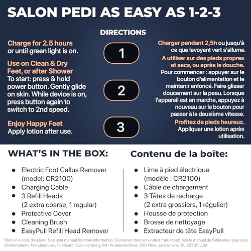 Electric Foot Callus Remover with Vacuum - Own Harmony Professional Pedicure Tools Kit for Powerful Pedi Feet Care Vac, Electronic Foot File CR2100, Best for Hard, Dry, Cracked, Dead Skin (3 Rollers)