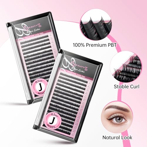 Beauty7 Mixed Volume Under Bottom Lower Individual False Eyelash Extension Tray Matte Synthetic Mink Curl J 0.1mm Thickness 5/6/7mm Length