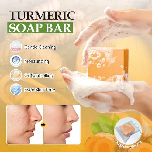 Turmeric Skin Care Set Mothers Day Gifts, Hydrating Skincare Gift Set with Turmeric Soap, Oil, Cream & Scrub to Even Glow Tone, Natural Skincare Set Birthday Gifts Facial Kit for Women & Teen Girls