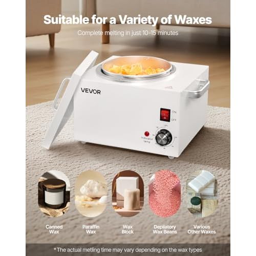 VEVOR Single Wax Warmer, 3000ML 300W Professional Wax Warmer for Hair Removal, 32 ¢µ to 248 ¢µ Adjustable Electric Waxing Heater Pot with 100PCS Sticks & 50PCS Papers for Home Use, Beauty Salon, Spa