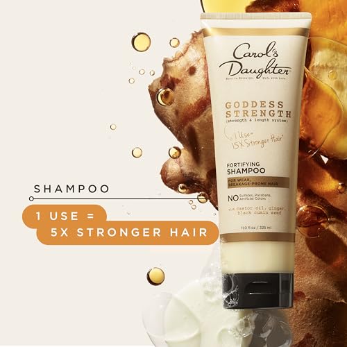 Carol's Daughter Goddess Strength Fortifying Shampoo For Wavy, Coily and Curly Hair, Sulfate Free Shampoo with Castor Oil for Weak Hair, 11 Fl Oz