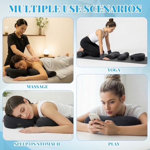 Breast Pillow, Massage Face Down Pillow and Footrest Set, Women's Massage Bolster for Sleeping with Memory Foam Support and Non-Slip Bottom, Home Head, Chest and Foot Cushion for Spa, Bed