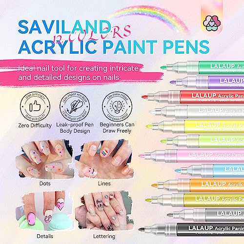 Saviland Nail Art Supplies with 12pcs Nail Art Pens Set and Practice Hand for Acrylic Nails