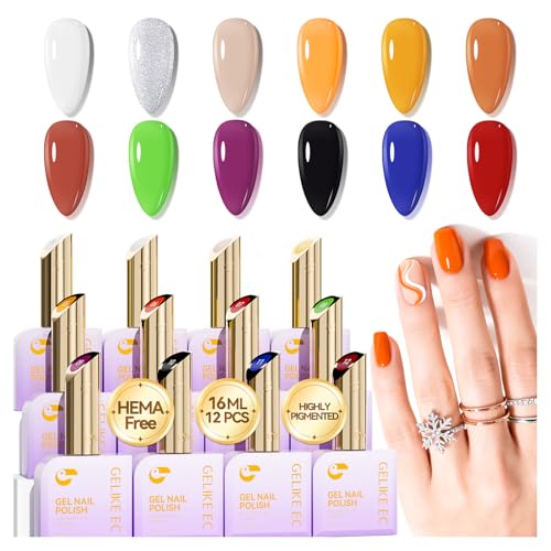 gelike ec Gel Nail Polish Set: HEMA Free Gel Polish Kit With 16ML 12 Fall Colors Big Bottles for Young Women Manicure DIY at Home with Color Chart and Stickers 2026