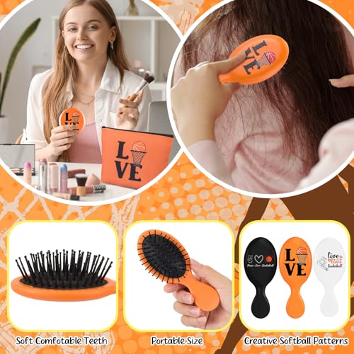 Baderke 60 Pcs Basketball Team Gifts for Women Basketball Party Favors Include Cosmetic Bags Makeup Mirror Hair Scrunchies Detangler Brush Bracelets for Women Players Sports Team Accessories