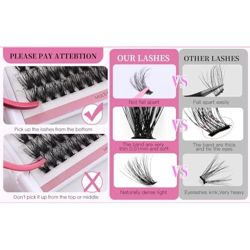 DIY EyeLashes Extensions Kit 280pcs Individual Lashes Clusters 30D 40D 50D 8-16mm Natural Fluffy Cat Eye Faux Mink Curl False Eyelash with Bond Seal Tweezers Lash Glue Remover (30D + Kit)