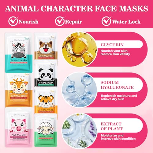 7PCS Kids Face Mask Set Spa Party Facial Mask for Kids, Moisturizing Animal Facial Skincare Set, Birthday Christmas Gifts for Teen Girls-Set B