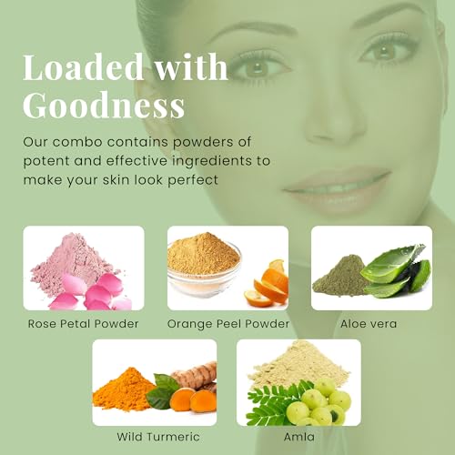 Herbal Skin Care Set | 5 powders in One Pack | Aloe vera, Amla, Orange Peel, Rose & Wild Turmeric powders | 100g Each | DIY Face Mask Powders | By Yogi's Gift¢ç