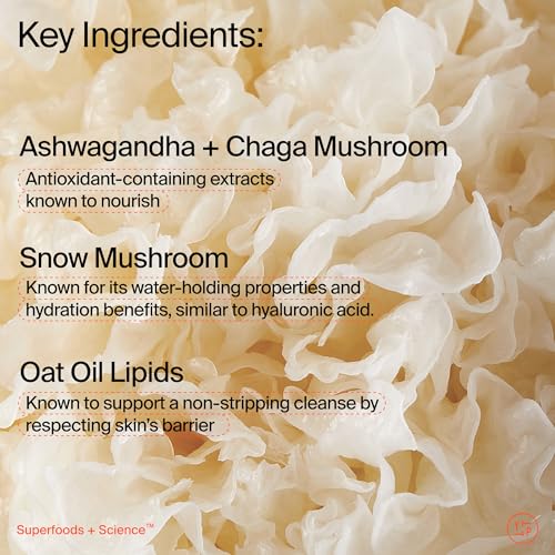 Youth To The People Supershroom Facial Cleanser - Adaptogens + Snow Mushroom Oat Oil Lipids Vitamins Face Wash, Nourishing Makeup Remover for Dry + Sensitive Skin, Soothes Redness