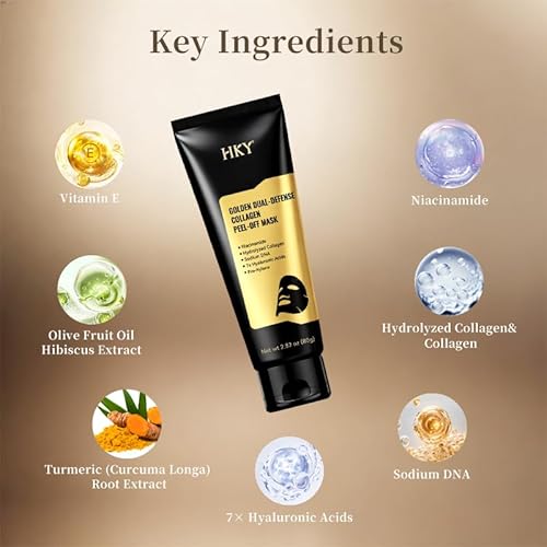 HKY Golden Collagen Night Wrapping Mask - Peel Off Facial Mask with PDRN (Sodium DNA), Pro-Xylane & Niacinamide - Pore Tightening & Firming Glass Skin Care - Hydrating 7x Hyaluronic Acid
