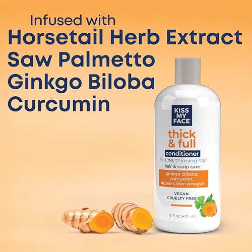 Kiss My Face Thick & Full Conditioner, For Fine and Thinning Hair, Hair and Scalp Care, Ginkgo Biloba and Curcumin, Vegan and Cruelty Free, 16 Fl Oz