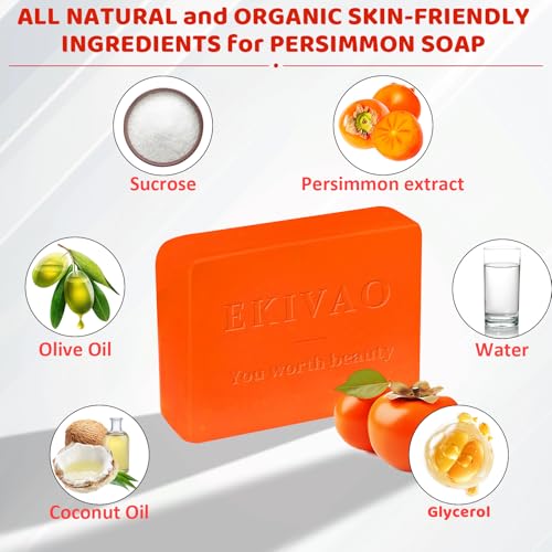 3Pack Natural Persimmon Soap Bar for Body Odor Control, Organic Deodorant Body Persimmon Bar Soap for Old People Smell, Remove Odor Bath Soap for Women & Men