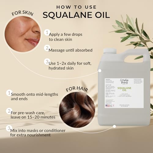 Squalane Oil Bulk- 32 oz 100% Pure & Natural Plant Derived Facial Oil - Cold Pressed and Unrefined Premium Grade Multipurpose Moisturizing Oil For Skin and Hair