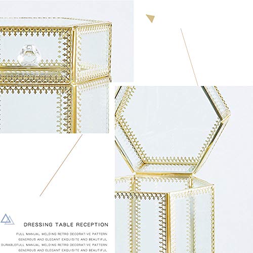 L-Lei Makeup Brush Holder with Lid,Clear Glass Makeup Brush Organizer Gold Makeup Brush Holder with Free White Pearls