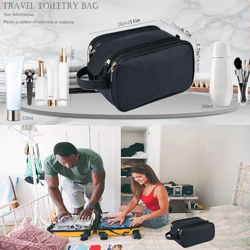 Travel Toiletry bag for men PU Triple-layer Double Zipper Toiletry Bags,Waterproof with Handle Mens Toiletry Bag Stowable Brushes, Toiletries Makeup for Business Trips Camping Bathroom Black