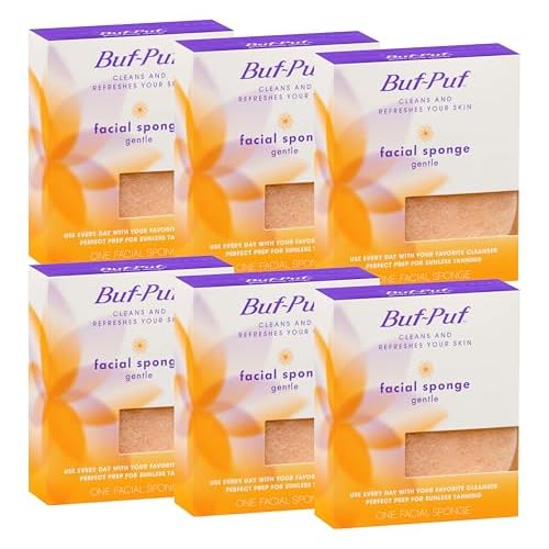 Buf-Puf Gentle Facial Sponge, Dermatologist Developed, Removes Deep Down Dirt & Makeup That Causes Breakouts and Blackheads, Reusable, Exfoliating, 6 Count