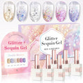 Double Rhythm 0.5 Oz Glitter Gel Polish Set of 6 Color with Display Board 15 ml Full Size Kit Shimmer Reflective Sparkle Soak Off Manicure Salon DIY at Home (Gold Blue Silver Purple Pink-T6-37)