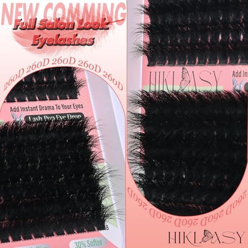 Lash Cluster 260D Full Volume Cluster Lashes Bold 12-18mm Mega Lash Clusters Supplies Wispy D Curve False Eyelashes Clusters Reusable DIY Salon Look Eye Lash Clusters Extension By Hiklasy