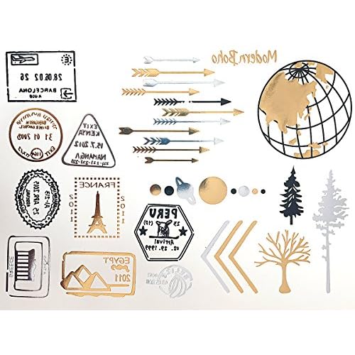 5 Sheets Metallic Tattoos Gold and Silver Flash By Modern Boho Travel Inspired (Wanderlust Collection)