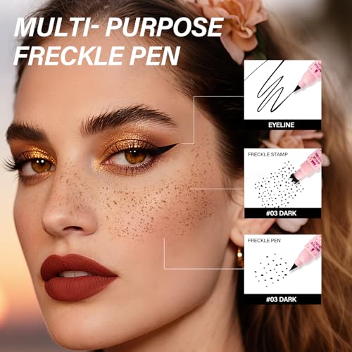 VOLLUCK 2 In 1 Dual Ended Freckle Stamp Pen & Eye Liners, Natural Faux Freckles Kit Liquid Eyeliner for Women, Long Lasting Face Freckles Pen Waterproof Makeup (Espresso)