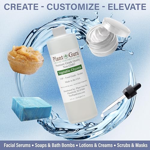 Plant Guru Vegetable Glycerine/Glycerin 32 oz. - USP Food Grade Kosher - Great For Skin, Hair, Face, Body, Crafts And DIY Soap Making.