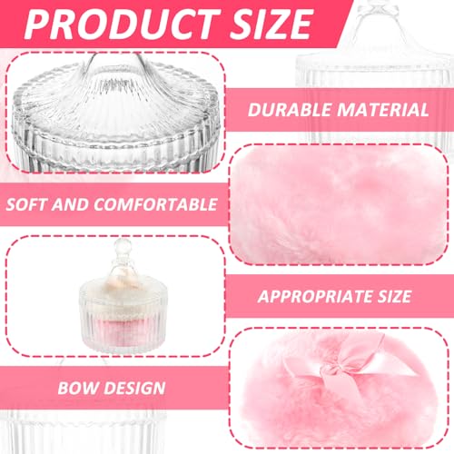 6 PCS Large Body Powder Puff and Container, 2 Pack 5.3" Body Powder Container with 4 Powder Puff,Washable Large Body Powder Puff Dish,Powder Puff Crystal Container,Soft Velour Face Body Powder Puff