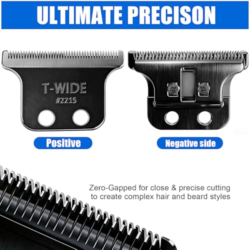 2PCS 2215 Replacement T Wide Blades Compatible with Wahl 5 Star Detailer Li Trimmer(8081) and (8171) - Adjustable Stainless-steel Zero-Gap Trimmer Blade ((3PCS-Black)