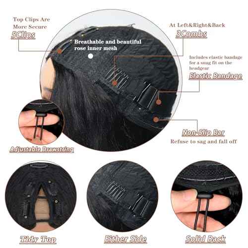 V Part Wig Human Hair Straight Vpart Human Hair Wig Upgrade U Part Glueless Half Wigs Human Hair Clip in V Part Wig Glueless With Elastic Drawstring No Leave Out for Women Beginner Friendly 18 Inch