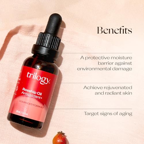 Trilogy Rosehip Oil Antioxidant+, Certified Organic Hydration & Repair Beauty Oil, 1.0 fl oz