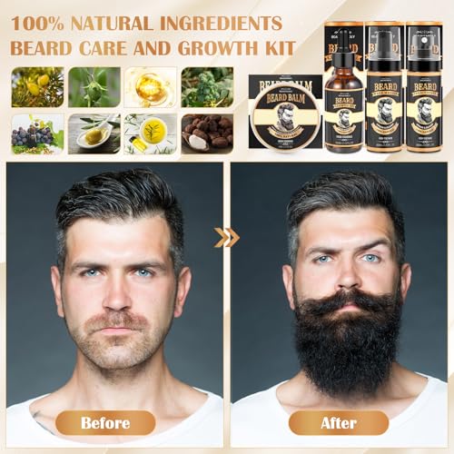 Beard Grooming Set With Beard Oil, Conditioner, Balm, Shampoo Wash, 0.25MM Roller, Beard Brush, Comb, Scissor, Bag, Christmas Birthday Valentines Day Gifts for Men