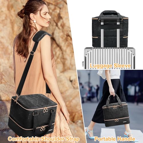 Nail Polish Organizer Bag Holds 84 Bottles (15ml/0.5 fl.oz)& Nail Lamp, PU Leather Nail Supplies Organizer with Holder& Shoulder Strap, Portable Travel Nail Kit Storage Carrying Case (Black)