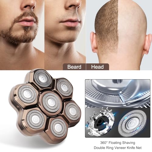 7 Blades Shaver Head - Men's Electric 7D Shaver Replacement Heads Universal Magnetic Replacement Blade Head Electric Razor for men,2 Pack
