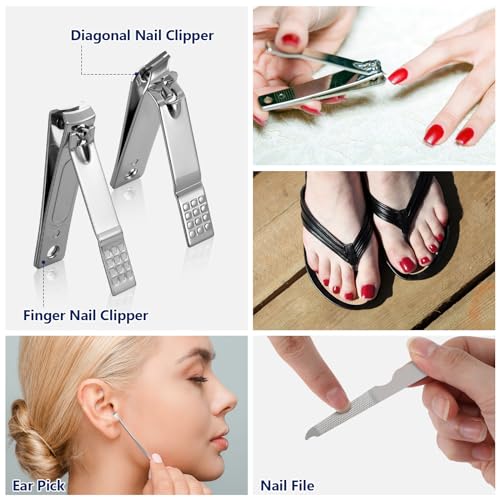 Geosar 50 Set Travel Manicure Kit Bulk Professional Nail Clippers Pedicure Nail Care Tools Grooming Stainless Steel Set with Portable Travel Case, Gift for Christmas Men Women(Black)